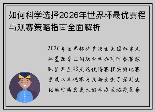 如何科学选择2026年世界杯最优赛程与观赛策略指南全面解析